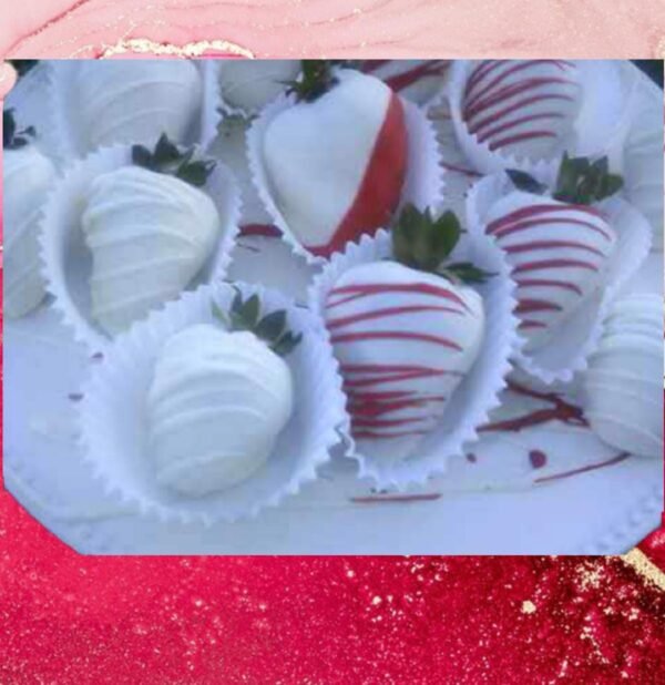 Fancy Fuchsia and White Chocolate Dipped Strawberries (1 dozen)