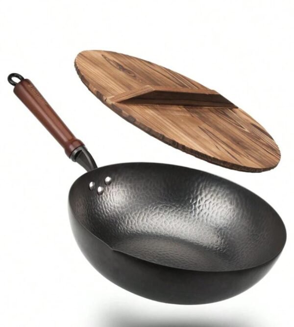 wok, carbon steel with lid 12.5"